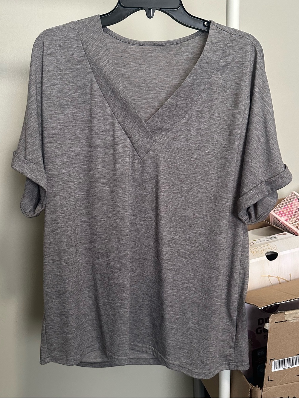 Gray ShortSleeve V-Neck Blouse size XL new without tags